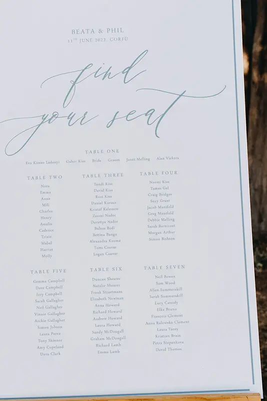 Wedding seating plan on print